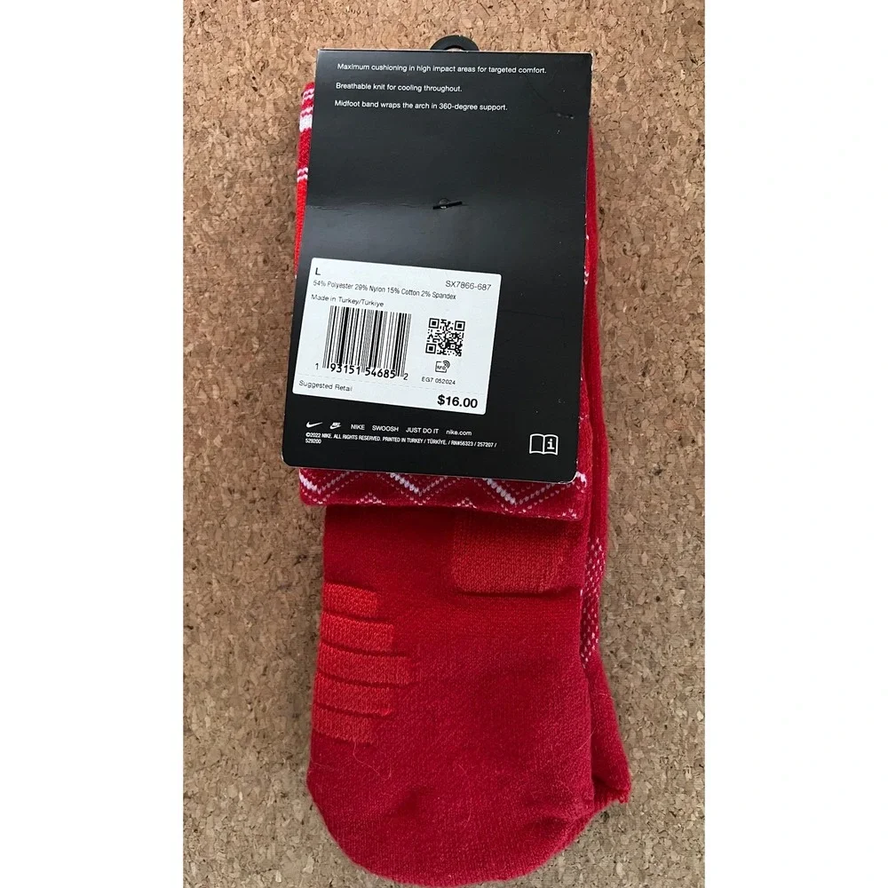 Nike Elite Basketball Crew‎ Socks Adult Large Red White Holiday Santa SX7866-687